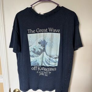 Pull&Bear Navy Graphic Tee - The Great Wave